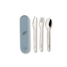 Stainless Steel Cutlery Set with Silicon Case - Spaceship Dusty Blue