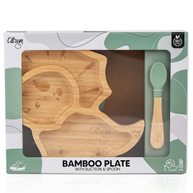 Bamboo Plate with Suction - Dino